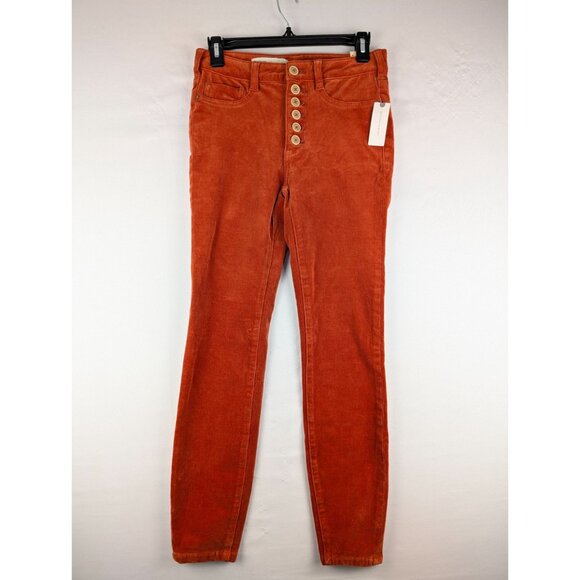 Anthropologie Pilcro Pants Womens 26 Orange High-Rise Skinny Button Fly Corduroy - Picture 1 of 13